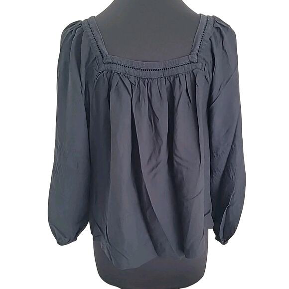 Madewell Black Square Neck Long Sleeve Top M Boho Cottagecore Goth EUC - Picture 5 of 12
